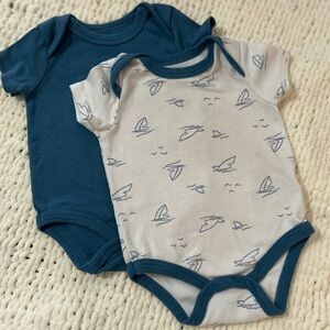 Nautical Print and Solid Blue Baby Onesies Bundle